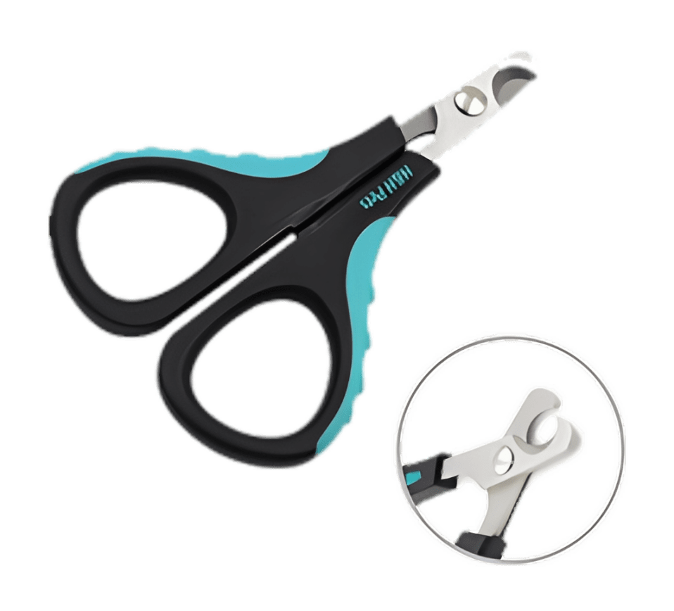Pet nail clippers with a curved cutting edge and ergonomic handles for safe, comfortable use. Ideal for at-home pet grooming.