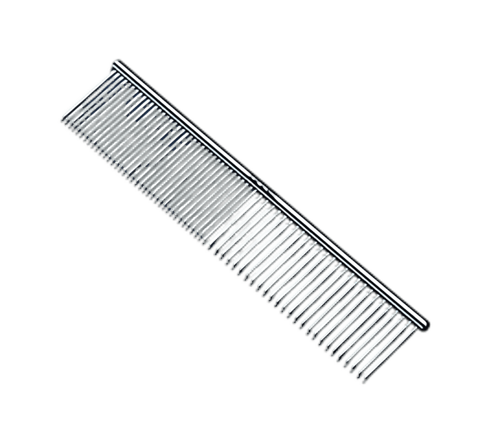Stainless steel comb with evenly spaced teeth, ideal for grooming and styling hair. Its sleek design ensures durability and effectiveness.