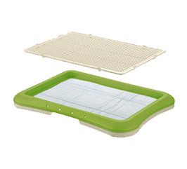 Training pad system for pets featuring a green base with a disposable pad and a removable mesh top for easy cleaning.