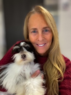 a woman and a dog